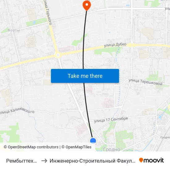 Рембыттехника to Инженерно-Строительный Факультет Гргу map