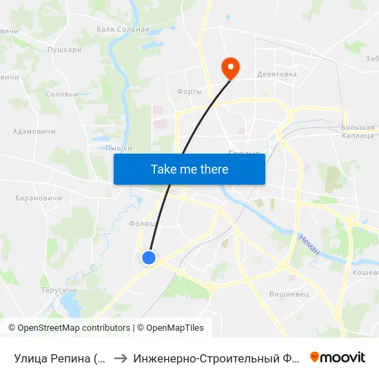 Улица Репина (Кольцо) to Инженерно-Строительный Факультет Гргу map