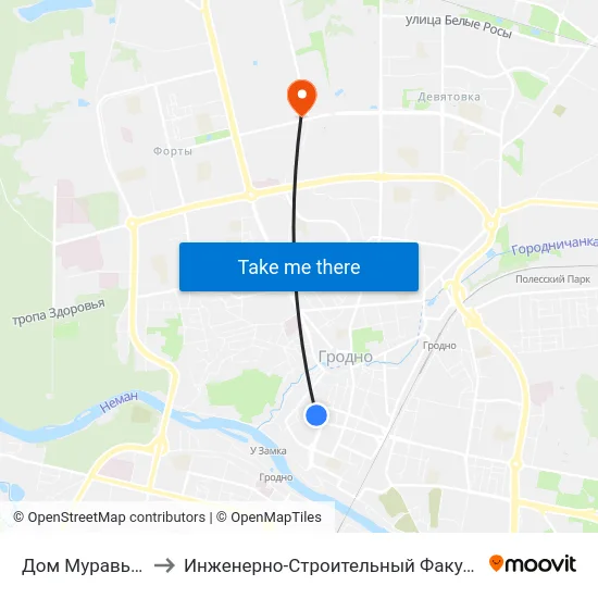 Дом Муравьёвых to Инженерно-Строительный Факультет Гргу map