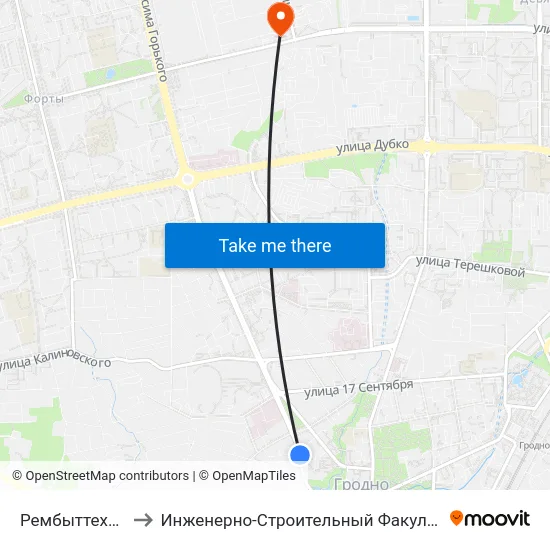 Рембыттехника to Инженерно-Строительный Факультет Гргу map