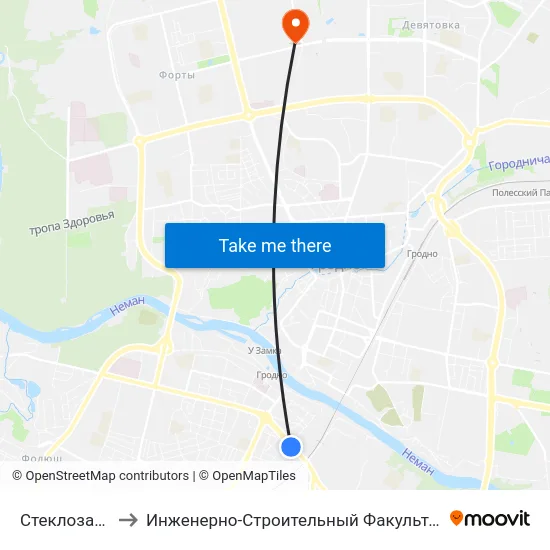 Стеклозавод to Инженерно-Строительный Факультет Гргу map
