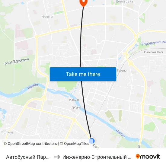 Автобусный Парк Г. Гродно to Инженерно-Строительный Факультет Гргу map