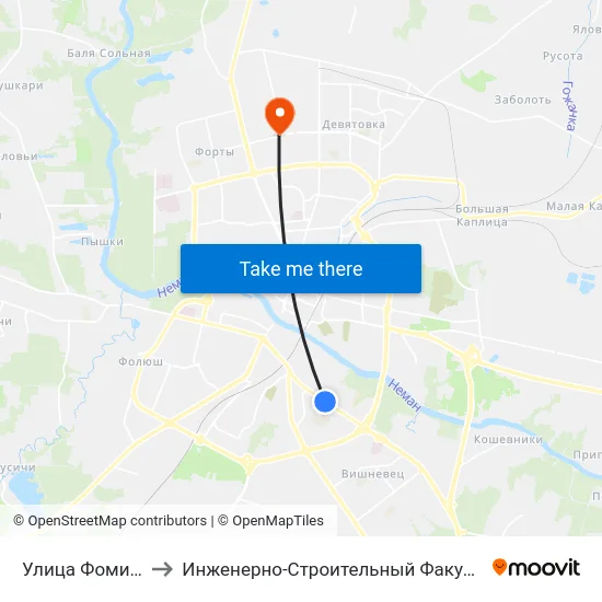 Улица Фомичева to Инженерно-Строительный Факультет Гргу map