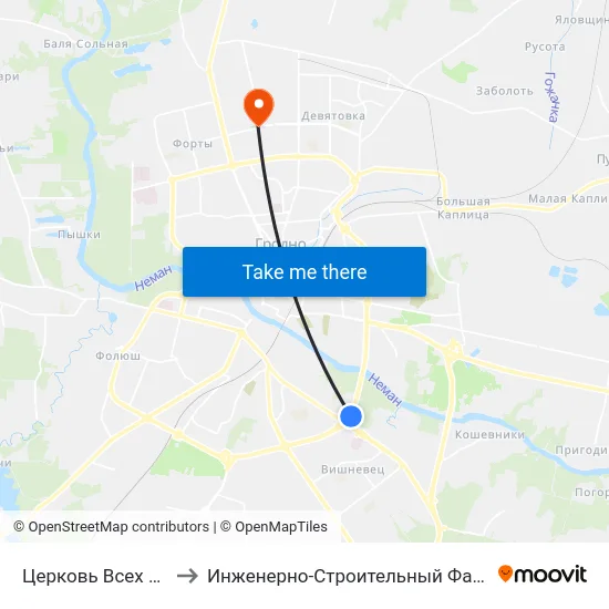 Церковь Всех Святых to Инженерно-Строительный Факультет Гргу map