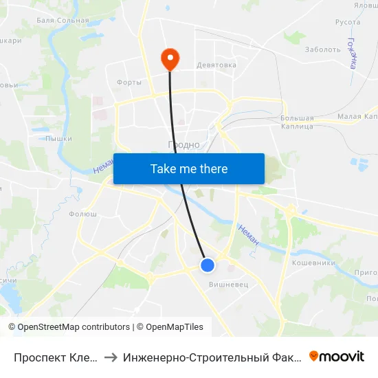 Проспект Клецкова to Инженерно-Строительный Факультет Гргу map