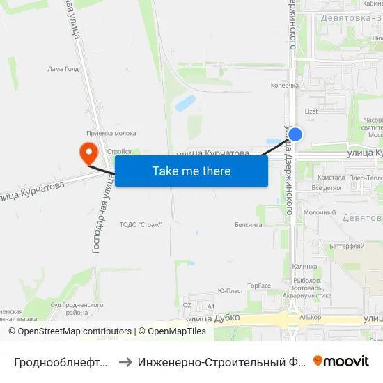 Гроднооблнефтепродукт to Инженерно-Строительный Факультет Гргу map