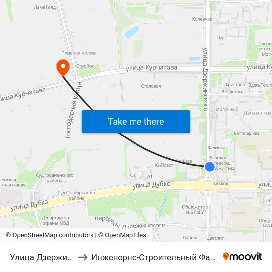 Улица Дзержинского to Инженерно-Строительный Факультет Гргу map