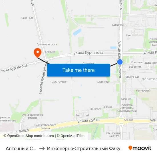 Аптечный Склад to Инженерно-Строительный Факультет Гргу map