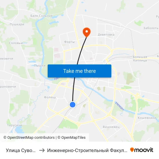 Улица Суворова to Инженерно-Строительный Факультет Гргу map