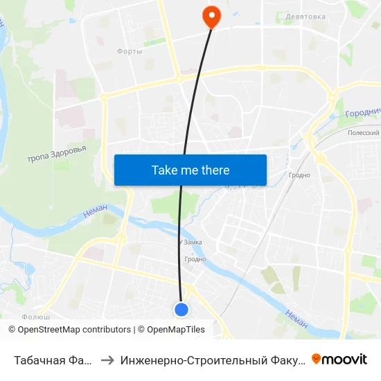 Табачная Фабрика to Инженерно-Строительный Факультет Гргу map