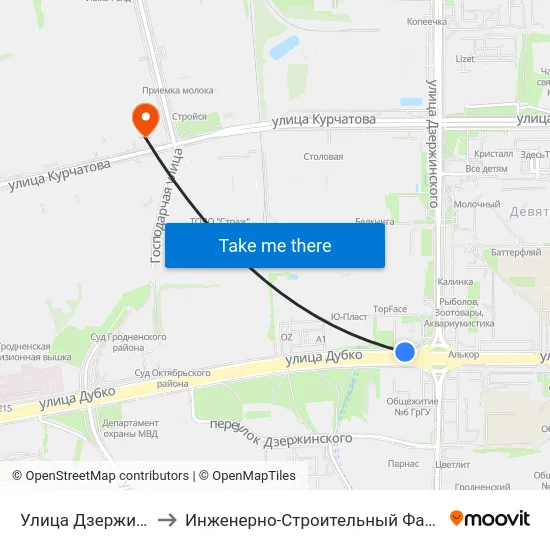 Улица Дзержинского to Инженерно-Строительный Факультет Гргу map