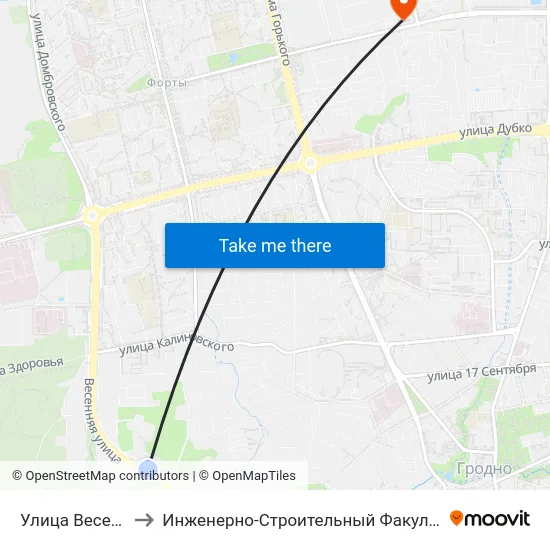 Улица Весенняя to Инженерно-Строительный Факультет Гргу map