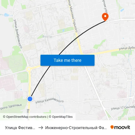 Улица Фестивальная to Инженерно-Строительный Факультет Гргу map