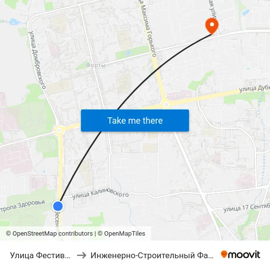Улица Фестивальная to Инженерно-Строительный Факультет Гргу map