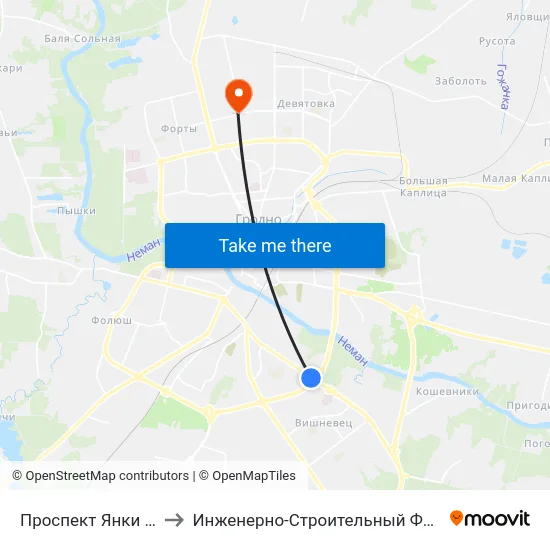 Проспект Янки Купалы to Инженерно-Строительный Факультет Гргу map