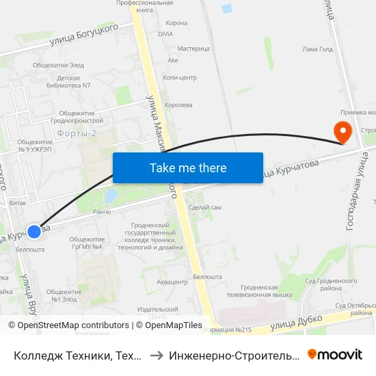 Колледж Техники, Технологий И Дизайна to Инженерно-Строительный Факультет Гргу map