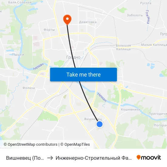 Вишневец (Посадка) to Инженерно-Строительный Факультет Гргу map