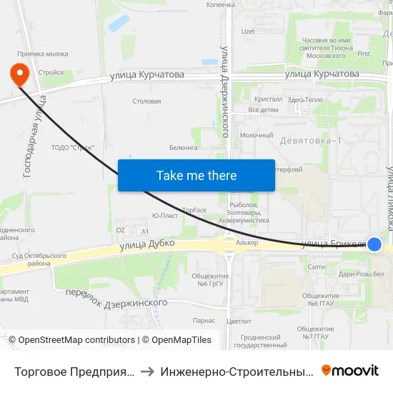 Торговое Предприятие «Лимож» to Инженерно-Строительный Факультет Гргу map