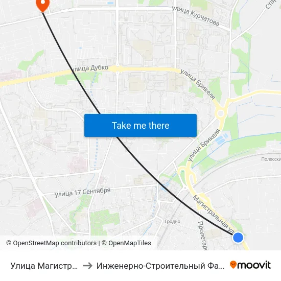 Улица Магистральная to Инженерно-Строительный Факультет Гргу map