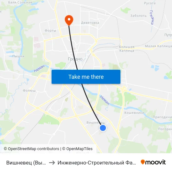 Вишневец (Высадка) to Инженерно-Строительный Факультет Гргу map
