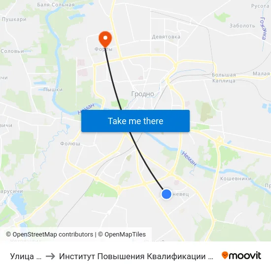 Улица Кабяка to Институт Повышения Квалификации И Переподготовки Кадров Гргу map