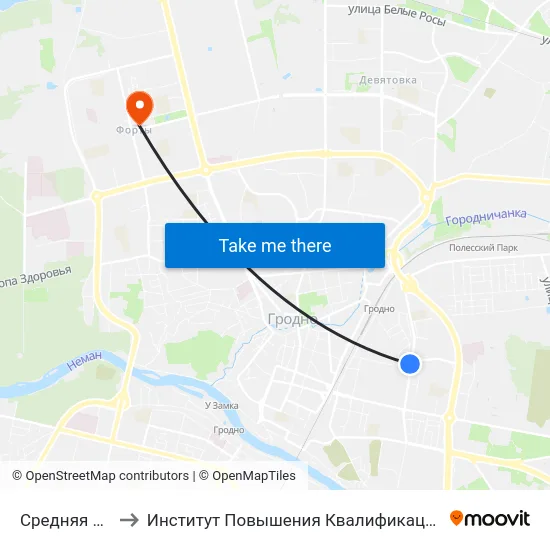 Средняя Школа № 13 to Институт Повышения Квалификации И Переподготовки Кадров Гргу map