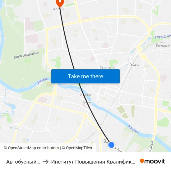 Автобусный Парк Г. Гродно to Институт Повышения Квалификации И Переподготовки Кадров Гргу map