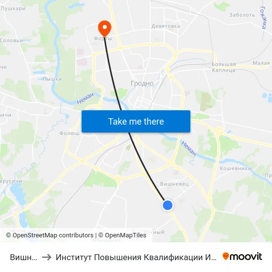 Вишневец-7 to Институт Повышения Квалификации И Переподготовки Кадров Гргу map