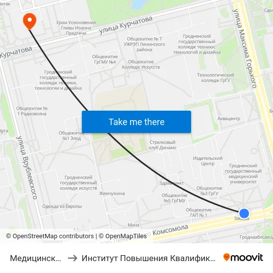 Медицинский Университет to Институт Повышения Квалификации И Переподготовки Кадров Гргу map