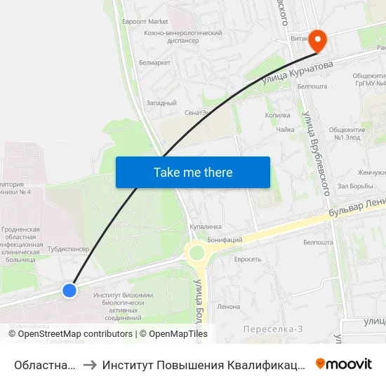 Областная Больница to Институт Повышения Квалификации И Переподготовки Кадров Гргу map