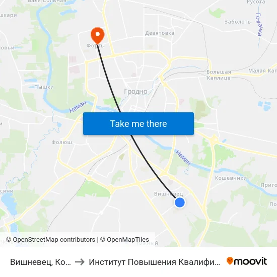 Вишневец, Конечная (Посадка) to Институт Повышения Квалификации И Переподготовки Кадров Гргу map