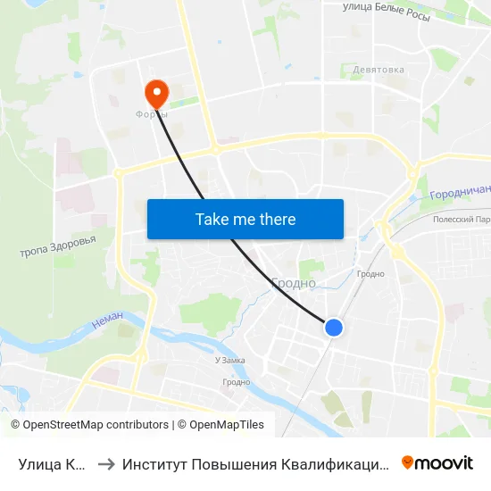 Улица Карбышева to Институт Повышения Квалификации И Переподготовки Кадров Гргу map