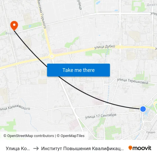 Улица Кохановского to Институт Повышения Квалификации И Переподготовки Кадров Гргу map