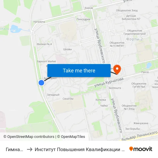 Гимназия № 5 to Институт Повышения Квалификации И Переподготовки Кадров Гргу map