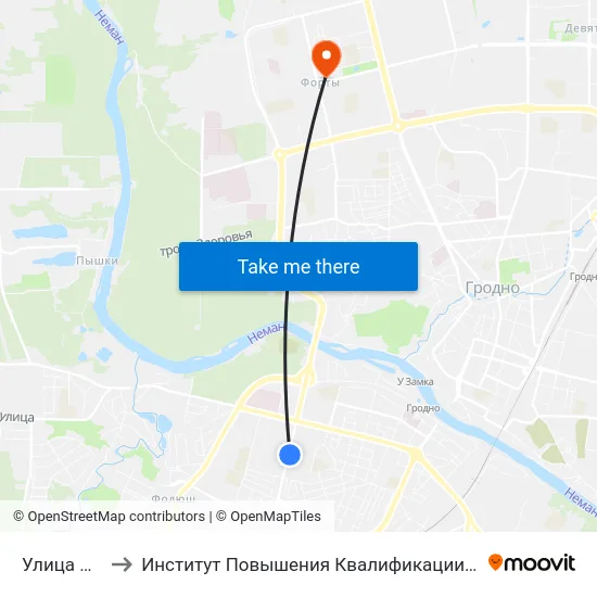 Улица Поповича to Институт Повышения Квалификации И Переподготовки Кадров Гргу map