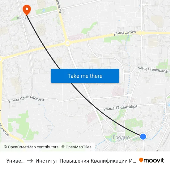 Университет to Институт Повышения Квалификации И Переподготовки Кадров Гргу map