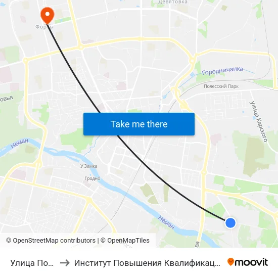 Улица Понемуньская to Институт Повышения Квалификации И Переподготовки Кадров Гргу map