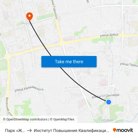 Парк «Жилибера» to Институт Повышения Квалификации И Переподготовки Кадров Гргу map