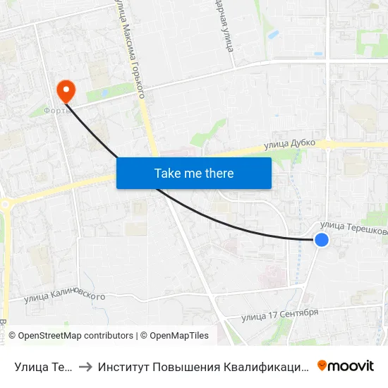 Улица Терешковой to Институт Повышения Квалификации И Переподготовки Кадров Гргу map