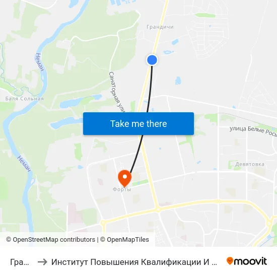 Грандичи to Институт Повышения Квалификации И Переподготовки Кадров Гргу map