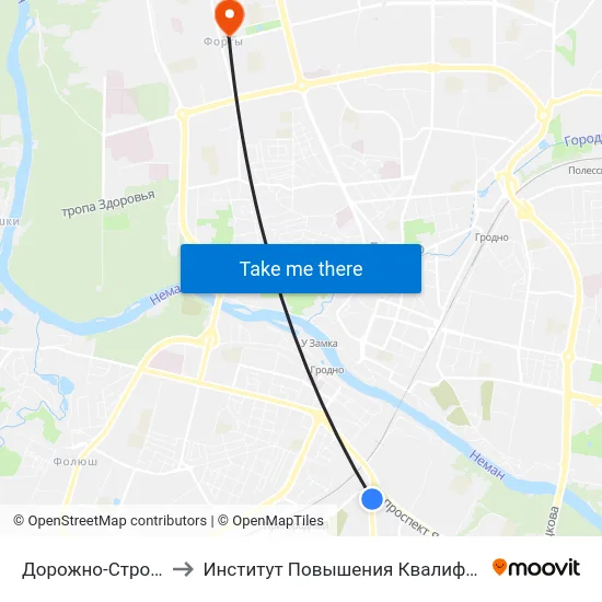 Дорожно-Строительный Трест № 6 to Институт Повышения Квалификации И Переподготовки Кадров Гргу map