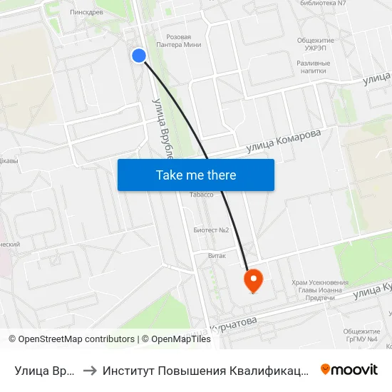 Улица Врублевского to Институт Повышения Квалификации И Переподготовки Кадров Гргу map