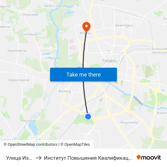 Улица Издательская to Институт Повышения Квалификации И Переподготовки Кадров Гргу map