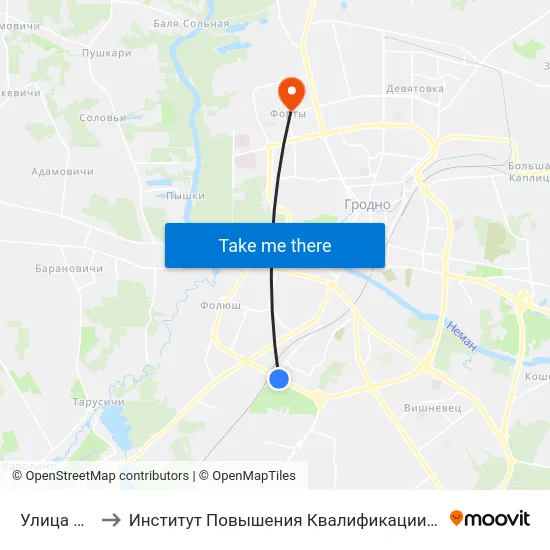 Улица Окульная to Институт Повышения Квалификации И Переподготовки Кадров Гргу map