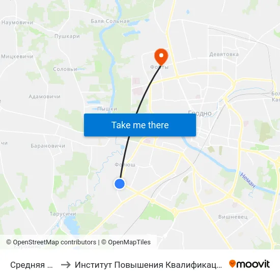 Средняя Школа № 37 to Институт Повышения Квалификации И Переподготовки Кадров Гргу map
