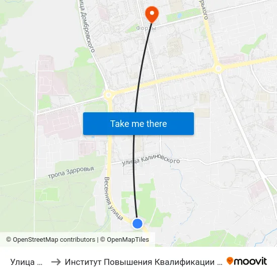 Улица Весенняя to Институт Повышения Квалификации И Переподготовки Кадров Гргу map