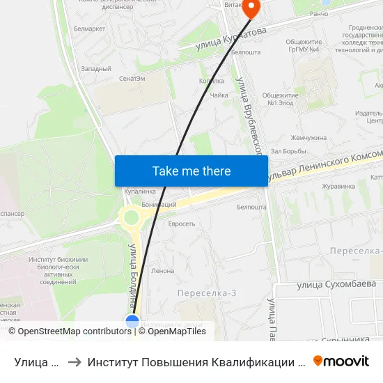 Улица Болдина to Институт Повышения Квалификации И Переподготовки Кадров Гргу map