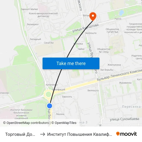 Торговый Дом «Немига-Фаворит» to Институт Повышения Квалификации И Переподготовки Кадров Гргу map