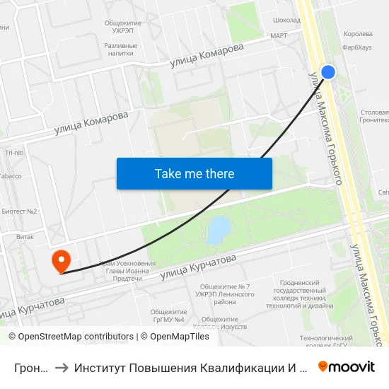 Гронитекс to Институт Повышения Квалификации И Переподготовки Кадров Гргу map