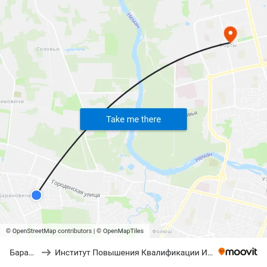 Барановичи to Институт Повышения Квалификации И Переподготовки Кадров Гргу map